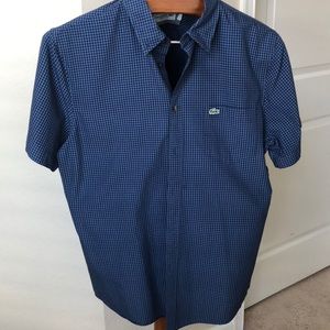 Lacoste L blue black checkered short sleeve shirt